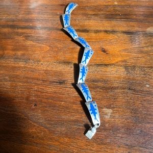 Mid-century handcrafted sterling silver with blue enamel fishes - bracelet!  ❤️